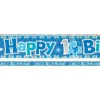 Party Delights Blue 'Happy 1St Birthday' Holographic Foil Banner - 3.7M< Banners