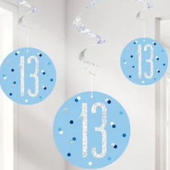 Party Delights Blue 13Th Birthday Hanging Swirls - 80Cm (6Pk)< Hanging Decorations