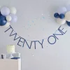 Party Delights Blue Twenty One Paper Banner With Latex Balloons - 1.5M< Banners
