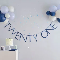 Party Delights Blue Twenty One Paper Banner With Latex Balloons - 1.5M< Banners