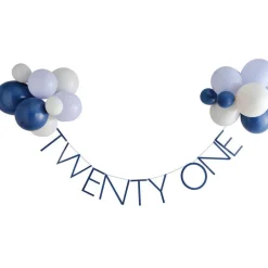 Party Delights Blue Twenty One Paper Banner With Latex Balloons - 1.5M< Banners