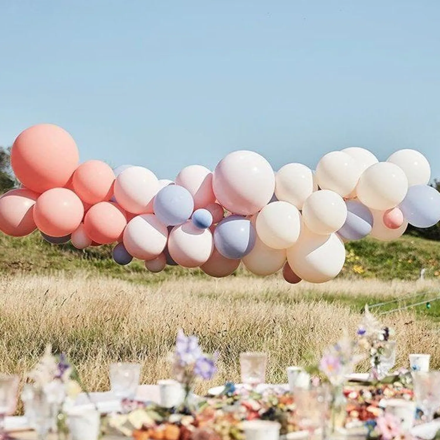 Party Delights Blush, Nude & Blue Balloon Arch Kit - 60 Balloons< Arches & Clouds