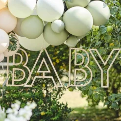 Party Delights Botanical 'Baby' Wooden Hanging Decoration< Hanging Decorations