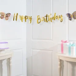 Party Delights Butterfly Shimmer 'Happy Birthday' Paper Banner - 2.1M< Banners