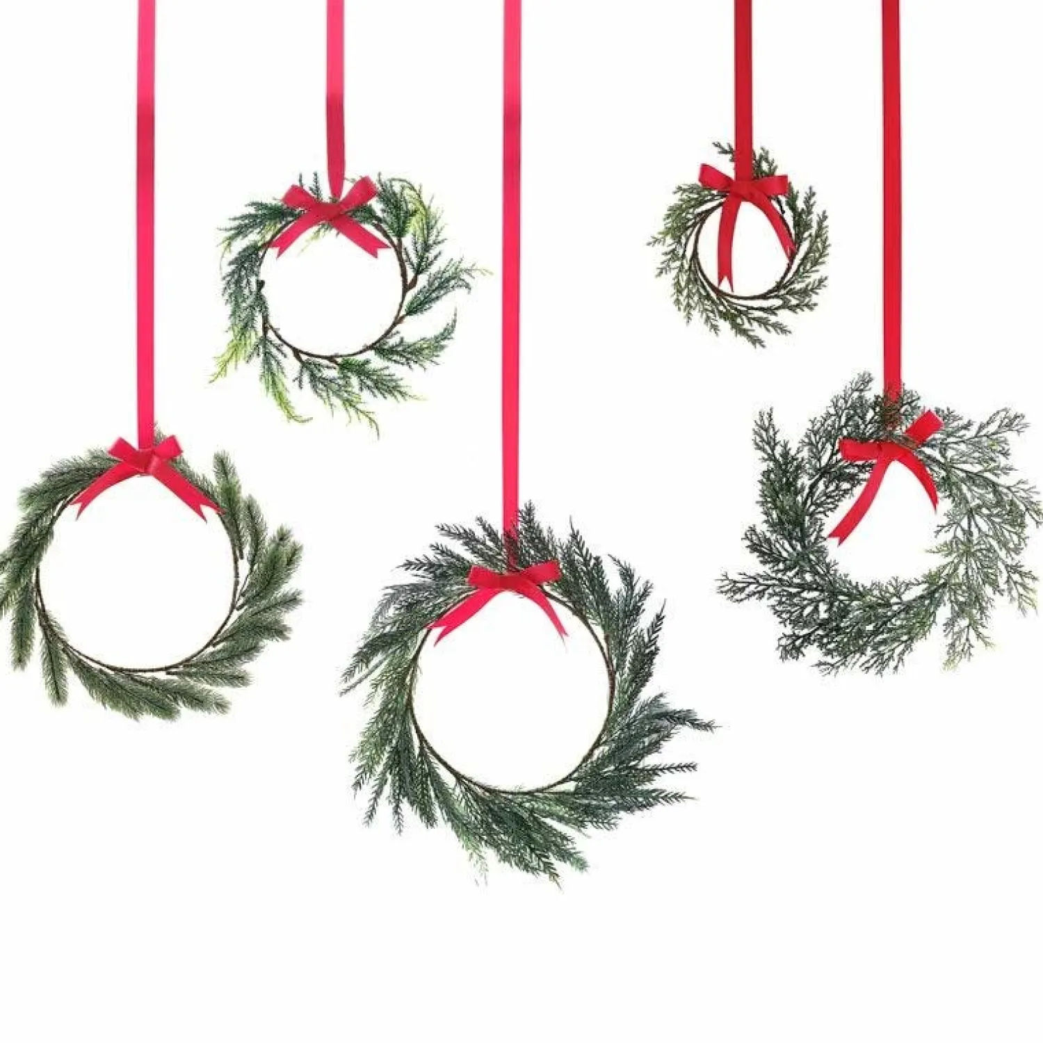 Christmas Foliage Wreath Hanging Decorations (5Pk)<Party Delights