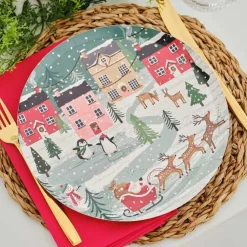 Christmas Scene Paper Plates - 25Cm (8Pk)<Party Delights Hot