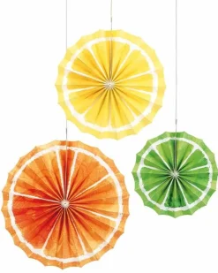 Party Delights Citrus Fruit Tissue Paper Fans (3Pk)< Fans