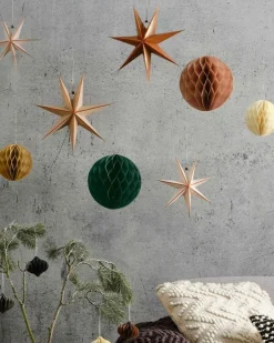 Cosy Copper Paper Star Hanging Decorations (8Pk)<Party Delights Discount