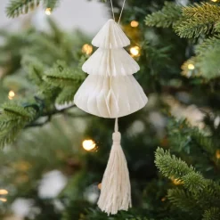 Cream Honeycomb Trees Decorations With Macrame Tassels (4Pk)<Party Delights Discount