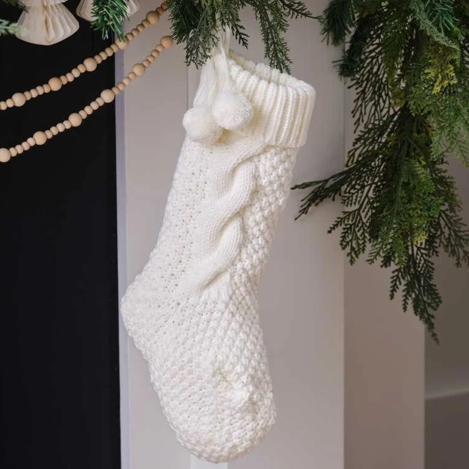 Cream Knitted Christmas Stocking - 45Cm<Party Delights New
