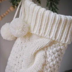 Cream Knitted Christmas Stocking - 45Cm<Party Delights New