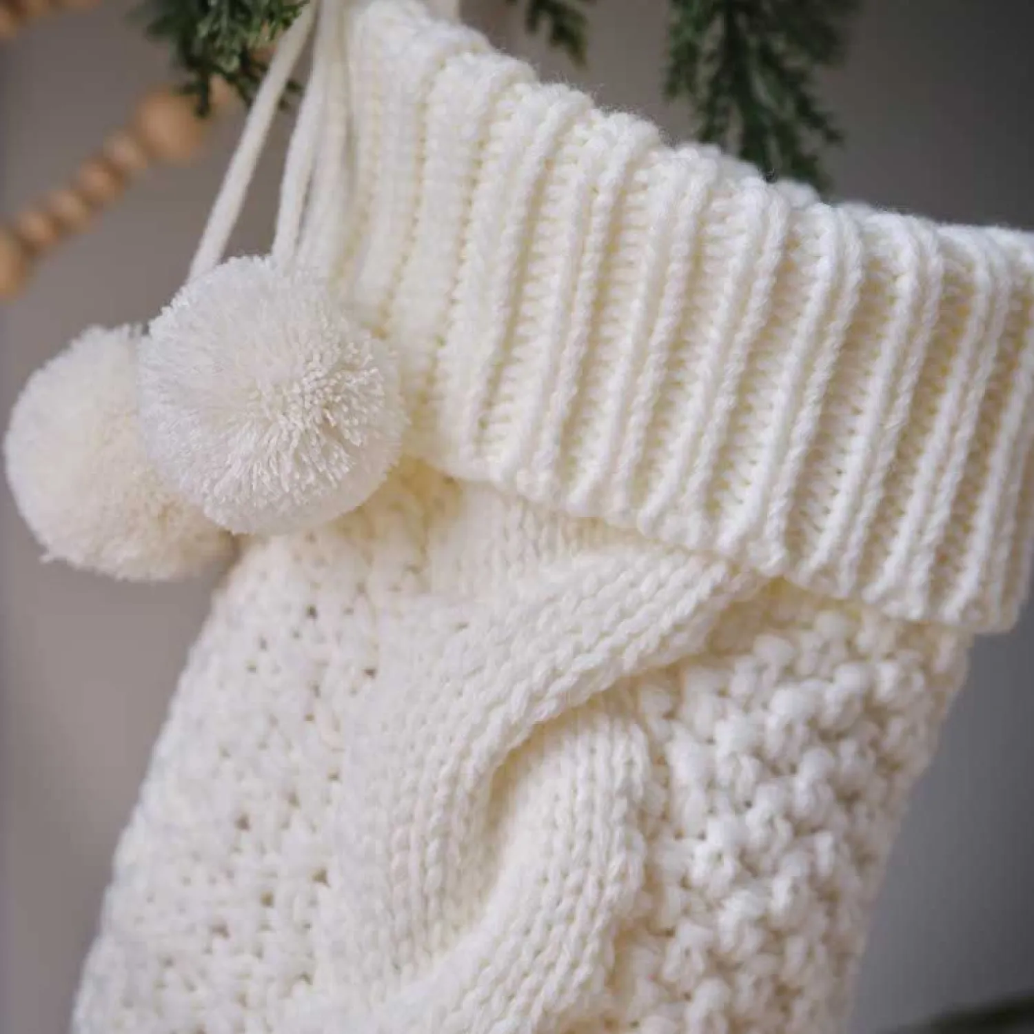 Cream Knitted Christmas Stocking - 45Cm<Party Delights New