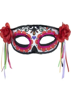 Day Of The Dead Masquerade Mask With Ribbons<Party Delights Outlet