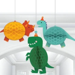 Party Delights Dino-Mite Hanging Honeycomb Decorations (3Pk)< Hanging Decorations