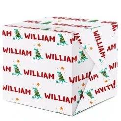 Dinosaur Christmas Personalised Wrapping Paper- 62 X 100Cm Sheet<Party Delights Online