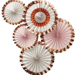 Party Delights Ditsy Floral Rose Gold Foiled Fan Decorations - 38Cm (5Pk)< Hanging Decorations