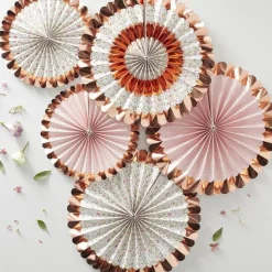 Party Delights Ditsy Floral Rose Gold Foiled Fan Decorations - 38Cm (5Pk)< Hanging Decorations