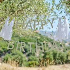 Party Delights Eco Sage Green 'Happy Birthday' Letter Banner With Tassels - 1.5M< Banners