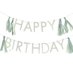 Party Delights Eco Sage Green 'Happy Birthday' Letter Banner With Tassels - 1.5M< Banners