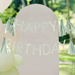 Party Delights Eco Sage Green 'Happy Birthday' Letter Banner With Tassels - 1.5M< Banners