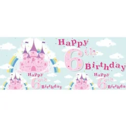 Party Delights Fairytale Castle 'Happy 6Th Birthday' Holographic Foil Banner - 2.6M< Banners
