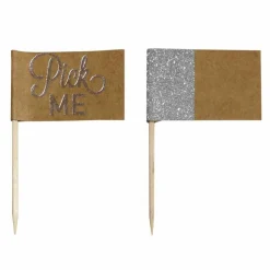 Festive Silver Foiled Cake Picks (12Pk)<Party Delights Hot