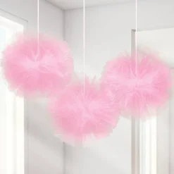 Party Delights Fluffy New Pink Tulle Decoration - 12" (3Pk)< Hanging Decorations
