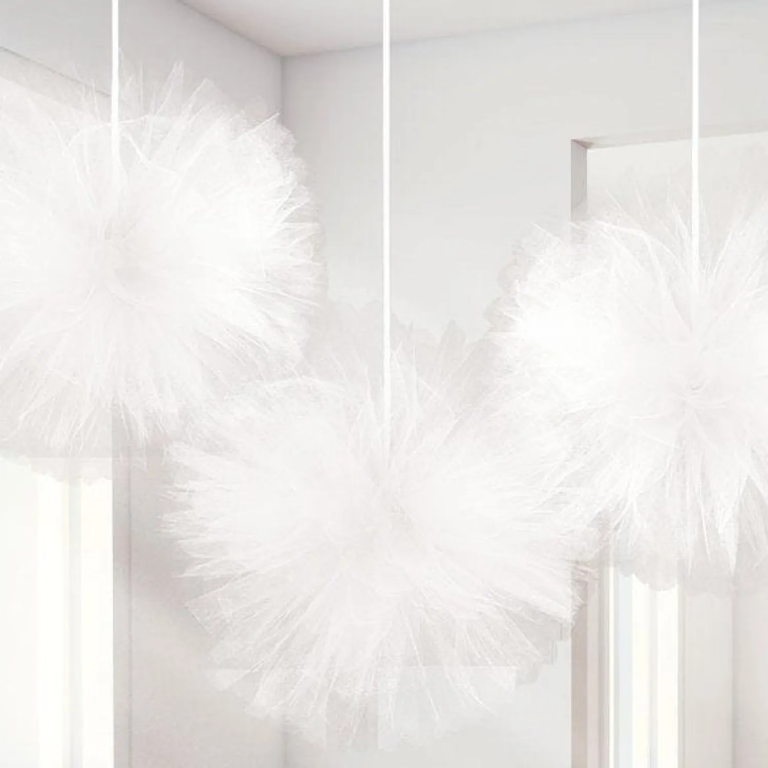 Party Delights Fluffy White Tulle Decoration (3Pk)< Hanging Decorations