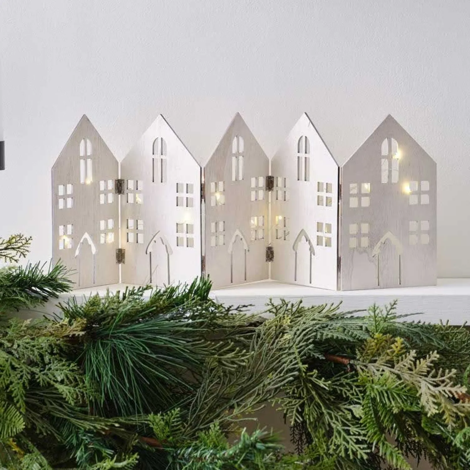 Fold Out Houses Wooden Christmas Decoration With String Lights<Party Delights Clearance