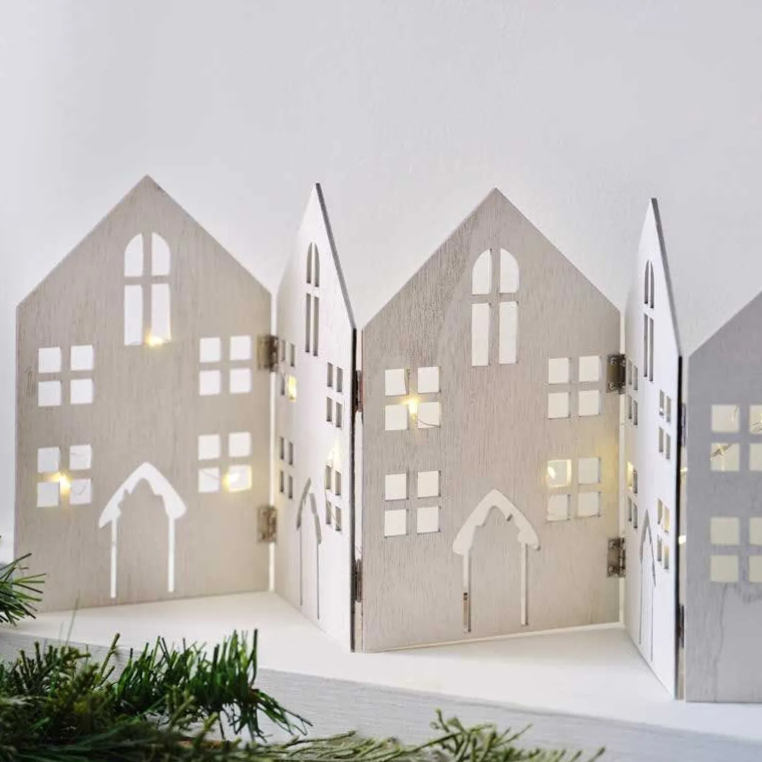 Fold Out Houses Wooden Christmas Decoration With String Lights<Party Delights Clearance