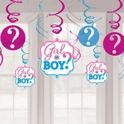 Party Delights Gender Reveal Hanging Swirls (12Pk)< Hanging Decorations