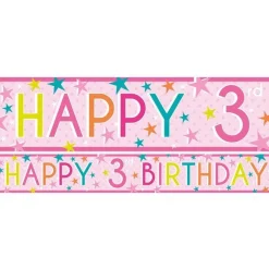 Party Delights Girls 3Rd Birthday Paper Banners - 1M (3Pk)< Banners