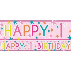 Party Delights Girls 1St Birthday Paper Banners - 1M (3Pk)< Banners