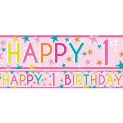 Party Delights Girls 1St Birthday Paper Banners - 1M (3Pk)< Banners