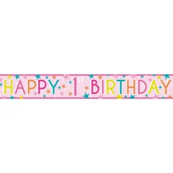 Party Delights Girls 1St Birthday Paper Banners - 1M (3Pk)< Banners