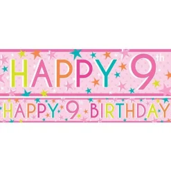 Party Delights Girls 9Th Birthday Paper Banners - 1M (3Pk)< Banners