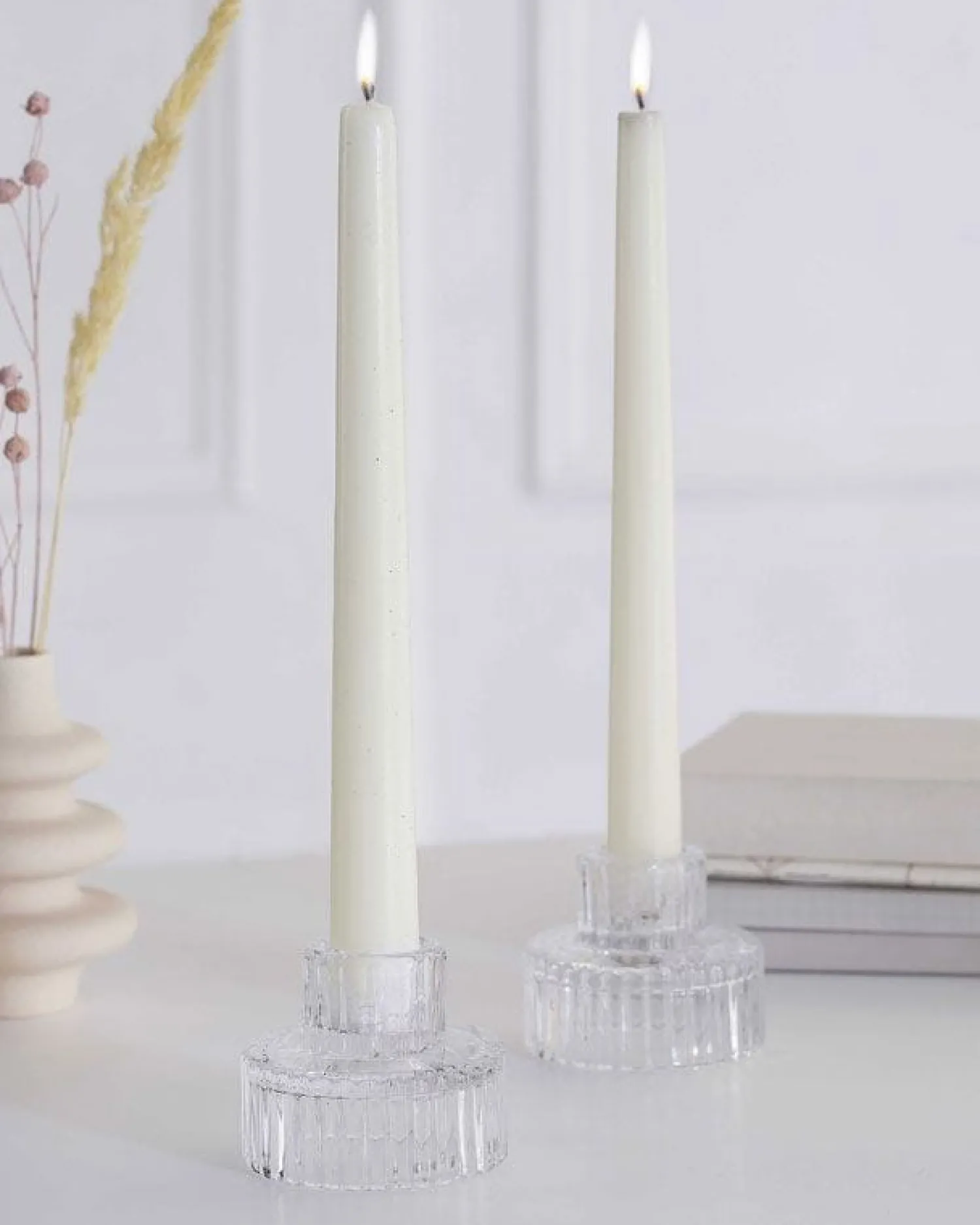 Glass Dinner Candle Holders (2Pk)<Party Delights Clearance