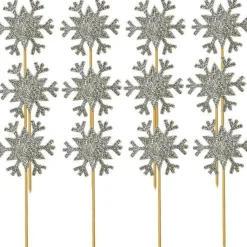 Glitter Snowflake Cupcake Toppers Silver (12Pk)<Party Delights Outlet