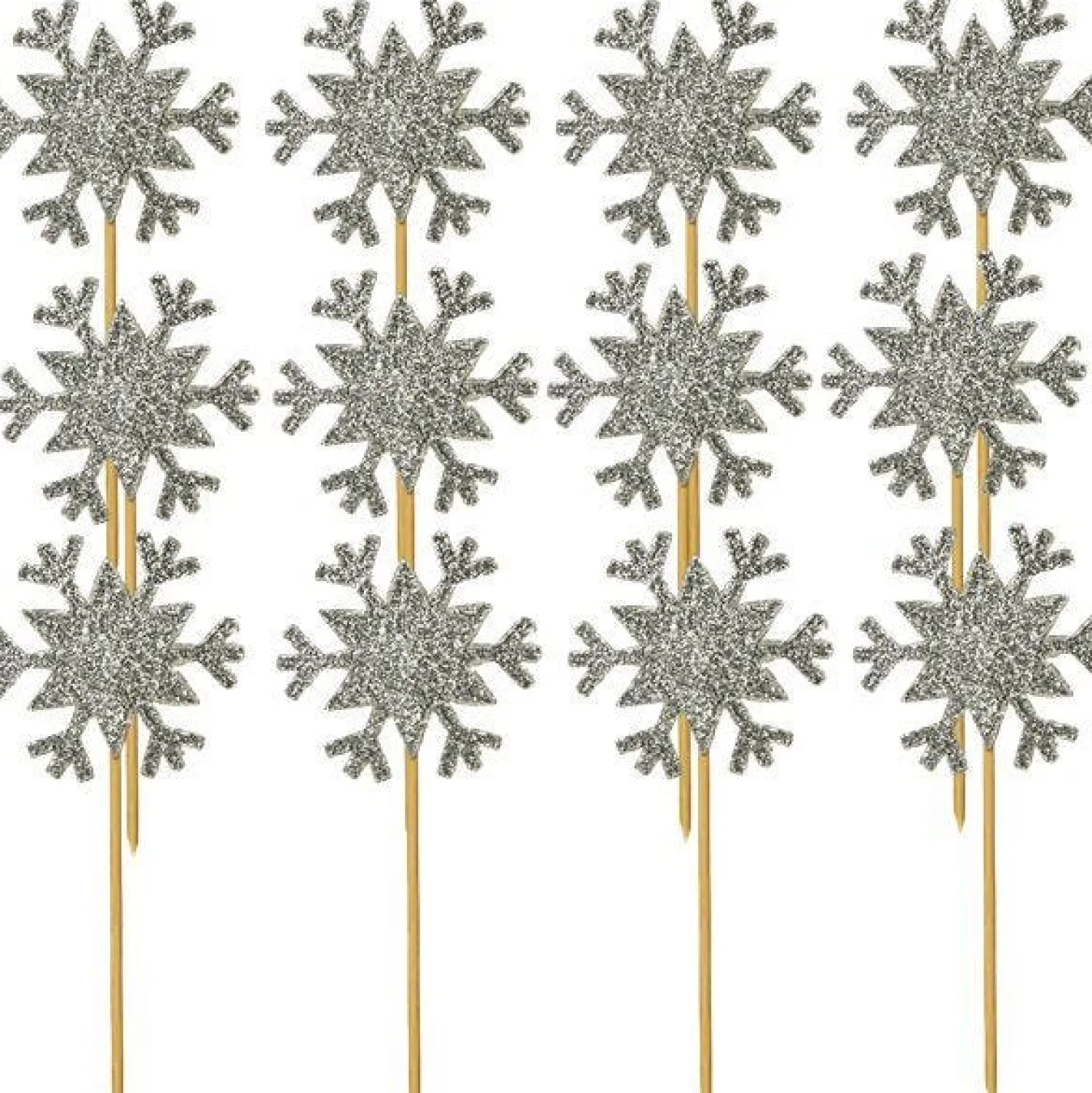 Glitter Snowflake Cupcake Toppers Silver (12Pk)<Party Delights Outlet