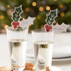 Gold Foiled Holly Drinks Topper (12Pk)<Party Delights New