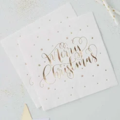 Gold Foiled Merry Christmas Paper Napkins - 33Cm (20Pk)<Party Delights New