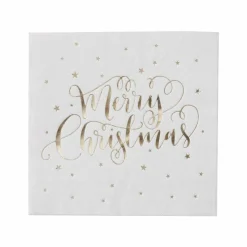 Gold Foiled Merry Christmas Paper Napkins - 33Cm (20Pk)<Party Delights New