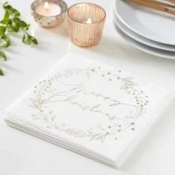 Gold Foiled Merry Christmas Wreath Paper Napkins - 33Cm (16Pk)<Party Delights Sale