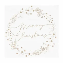 Gold Foiled Merry Christmas Wreath Paper Napkins - 33Cm (16Pk)<Party Delights Sale