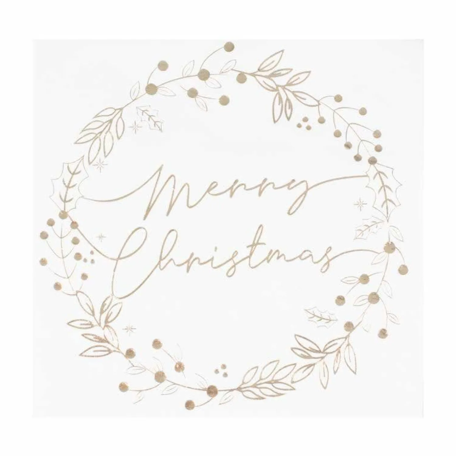 Gold Foiled Merry Christmas Wreath Paper Napkins - 33Cm (16Pk)<Party Delights Sale