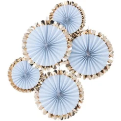 Party Delights Gold Foiled Pastel Blue Paper Fan Decorations - 38Cm (5Pk)< Hanging Decorations