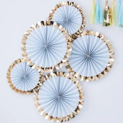 Party Delights Gold Foiled Pastel Blue Paper Fan Decorations - 38Cm (5Pk)< Hanging Decorations