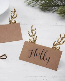 Gold Glitter Antler Kraft Place Cards (10Pk)<Party Delights Best