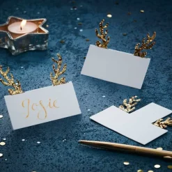 Gold Glitter Antler Place Cards (10Pk)<Party Delights Clearance