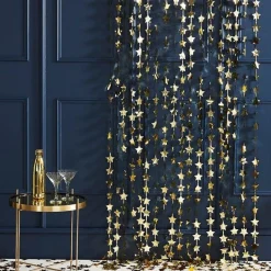 Gold Glitter Star Foil Backdrop Curtain - 2M<Party Delights Discount